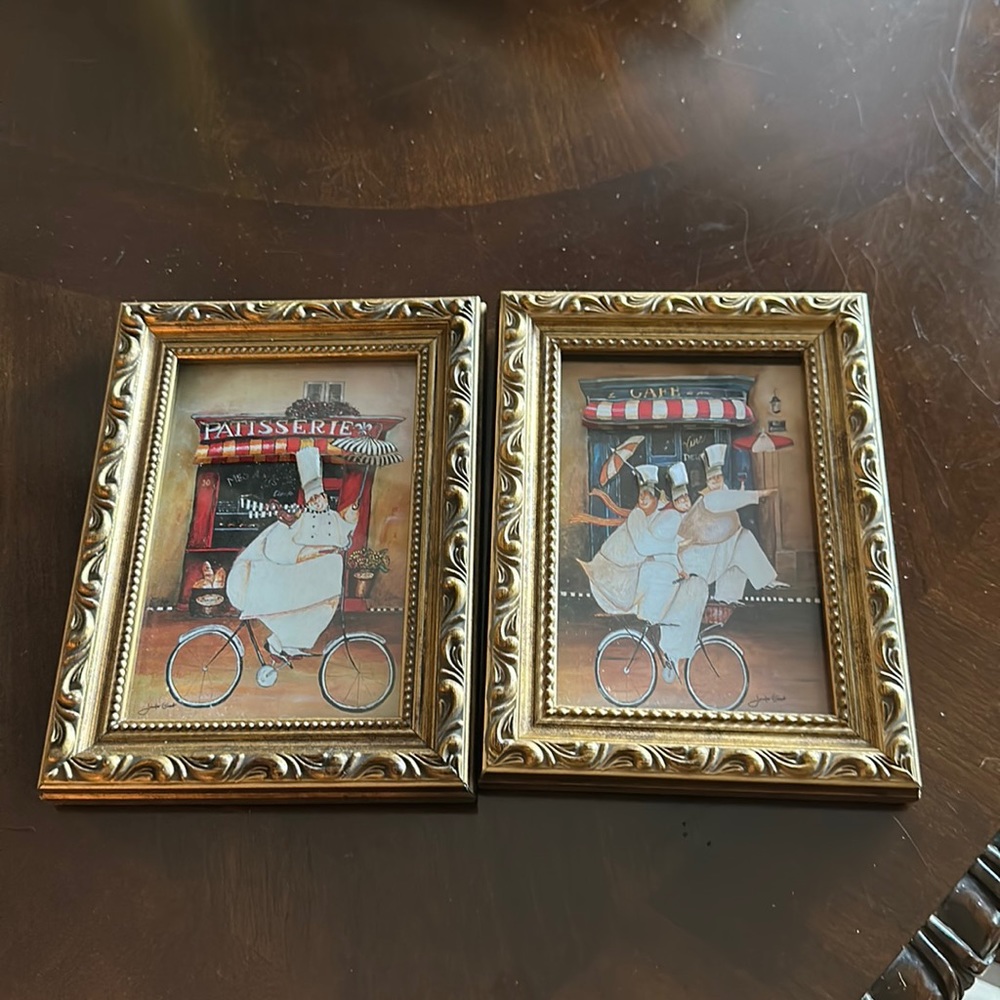 Two cool chef 3-D type cut out patisserie and cafe pictures chefs on cycles